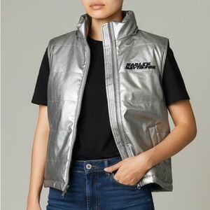 Harley-Davidson Reversible Moto Vest Metallic Silver Black Womens Sz S Edgy Bold